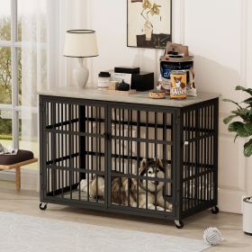 Furniture style dog crate wrought iron frame door with side openings, Grey, 43.3''W x 29.9''D x 33.5''H. - as Pic