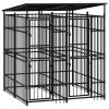 Outdoor Dog Kennel with Roof Steel 39.7 ft¬≤ - Black