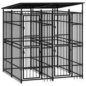 Outdoor Dog Kennel with Roof Steel 39.7 ft¬≤ - Black
