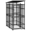 Outdoor Dog Kennel with Roof Steel 19.8 ft¬≤ - Black