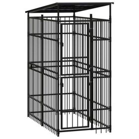 Outdoor Dog Kennel with Roof Steel 19.8 ft¬≤ - Black