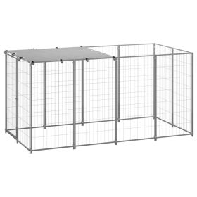 Dog Kennel Silver 26 ft¬≤ Steel - Silver