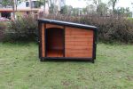 46"Dog House Outdoor & Indoor Wooden Dog Kennel for Winter with Raised Feet Weatherproof for Large Dogs(Gold red and black)PVC waterproof roof(L) - as