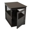 Wood Dog Crate Furniture, End Table Designed Dog Kennel with Side Slats, Brown - as Pic