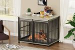 Furniture dog crate sliding iron door dog crate with mat. (Grey,43.7''W x 30''D x 33.7''H) - as Pic