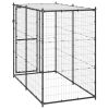 Outdoor Dog Kennel Steel with Roof 43.3"x86.6"x70.9" - Black
