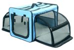 Pet Life Capacious Dual-Expandable Wire Folding Lightweight Collapsible Travel Pet Dog Crate - Blue - Medium
