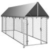 Outdoor Dog Kennel with Roof 157.5"x39.4"x59.1" - Silver