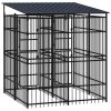 Outdoor Dog Kennel with Roof Steel 39.7 ft¬≤ - Black