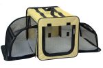 Pet Life Capacious Dual-Expandable Wire Folding Lightweight Collapsible Travel Pet Dog Crate - Khaki - Large