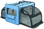 Pet Life Capacious Dual-Expandable Wire Folding Lightweight Collapsible Travel Pet Dog Crate - Blue - Medium
