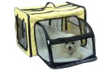 Pet Life Capacious Dual-Expandable Wire Folding Lightweight Collapsible Travel Pet Dog Crate - Khaki - Large