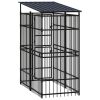 Outdoor Dog Kennel with Roof Steel 19.8 ft¬≤ - Black