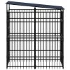 Outdoor Dog Kennel with Roof Steel 19.8 ft¬≤ - Black
