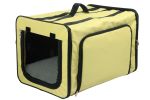 Pet Life Capacious Dual-Expandable Wire Folding Lightweight Collapsible Travel Pet Dog Crate - Khaki - Large