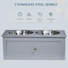 PawHut Elevated Dog Bowls, Raised Dog Bowl Stand with Storage, 2 Stainless Steel Bowls, Pet Feeding Station for Medium Dogs, Indoor Use