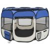 Foldable Dog Playpen with Carrying Bag Blue 35.4"x35.4"x22.8" - Blue