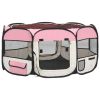 Foldable Dog Playpen with Carrying Bag Pink 57.1"x57.1"x24" - Pink