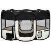 Foldable Dog Playpen with Carrying Bag Black 57.1"x57.1"x24" - Black