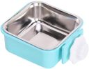 Stainless Steel Pet Crate Bowl Removable Cage Hanging Bowls with Bolt Holder for Pets - blue
