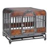 46in Heavy Duty Dog Crate, Furniture Style Dog Crate with Removable Trays and Wheels for High Anxiety Dogs - as Pic