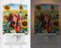 NEW Dachshund in Sunflowers Ceramic Night Light Compact, UL-Certified, Ideal for Bedroom, Bathroom, Nursery, Hallway, Kitchen, 6x4x3, Multicolor