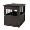 Wood Dog Crate Furniture, End Table Designed Dog Kennel with Side Slats, Brown - as Pic