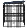 Outdoor Dog Kennel with Roof Steel 39.7 ft¬≤ - Black